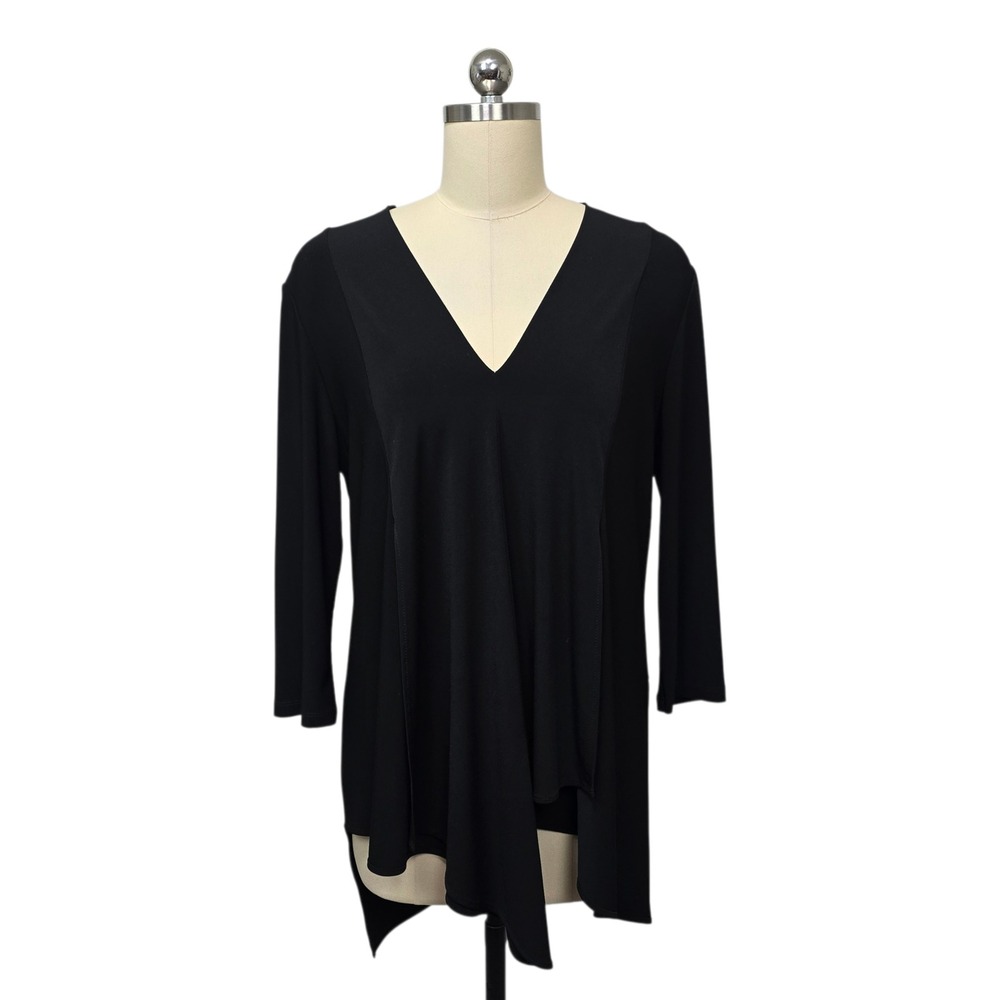 Joseph Ribkoff Black V Neck Asymmetrical Tunic Top 3/4 Sleeve Womens Size 10